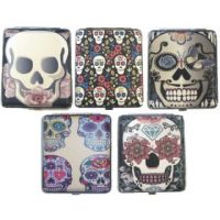 3102L20CSKULL Candy Skull Designs Leather Wrapped Holds 20 Cigarettes King Size (12PC)