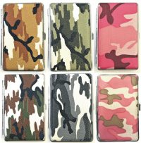 3101L20C Camouflage Design Silver Frame Leather Wrapped Holds 20 Cigarettes 100s Size (12PC)