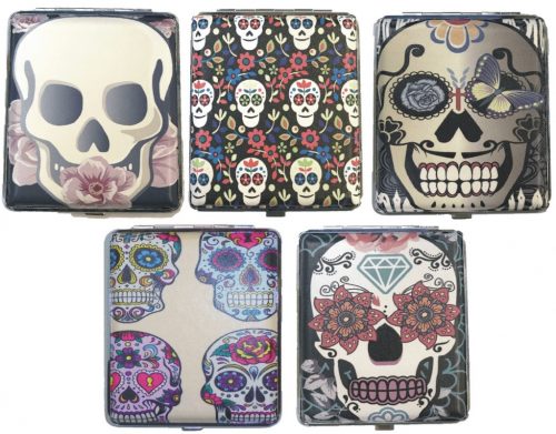 3101L20CSKULL Candy Skull Designs Leather Wrapped Holds 20 Cigarettes 100s Size (12PC) - Image 2