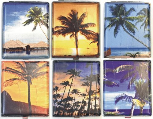 3101L20TREE Palm Tree Designs Wrinkled Leather Wrapped Holds 20 Cigarettes 100s Size (12PC) - Image 2
