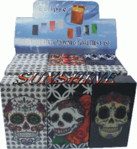 3115CSKULL Candy Skull Designs Plastic Cigarette Case 100s Size, Flip Open (12PC)