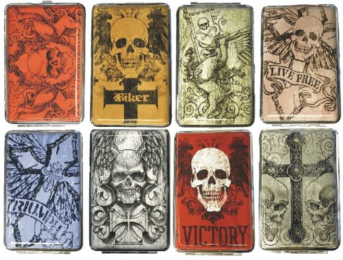 3102L12SK Skull Designs Leather Wrapped Holds 12 Cigarettes King Size (12PC) - Image 2