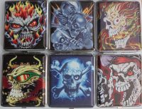 3102L20SK1 Skull Designs Leather Wrapped Holds 20 Cigarettes King Size (12PC)