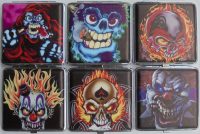 3102L20SK2 Cartoon Skull Designs Leather Wrapped Holds 20 Cigarettes King Size (12PC)