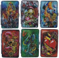 3102L20TAT2 Tattoo Designs Leather Wrapped Holds 20 Cigarettes King Size