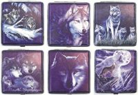 3102L20WOLF-2 Wolf Designs Leather Wrapped Holds 20 Cigarettes King Size (12PC)