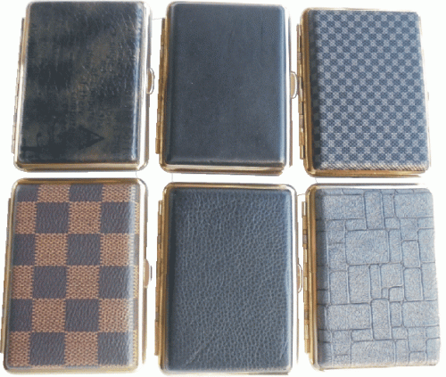 Mixed Designs Leather Wrapped Gold Frame Holds 14 Cigarettes King Size (12PC) - Image 2