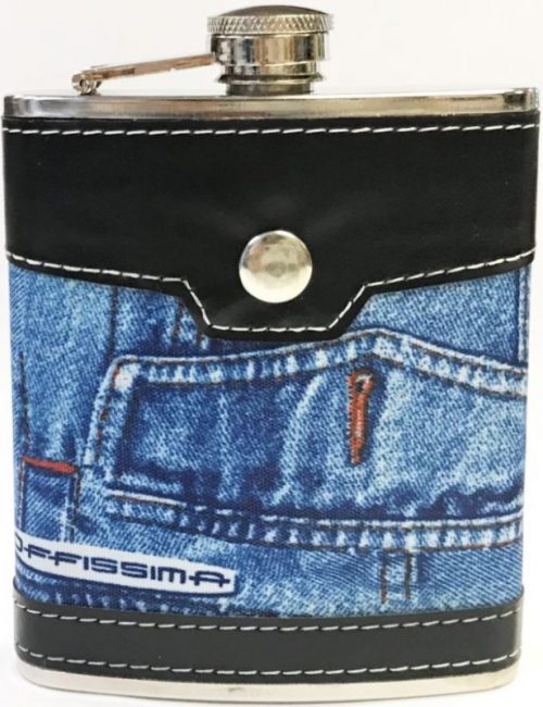 FL301 Black & Brown Leather Wrapped Jean Design Flask Holds Up To 6 oz (8PC) - Image 2