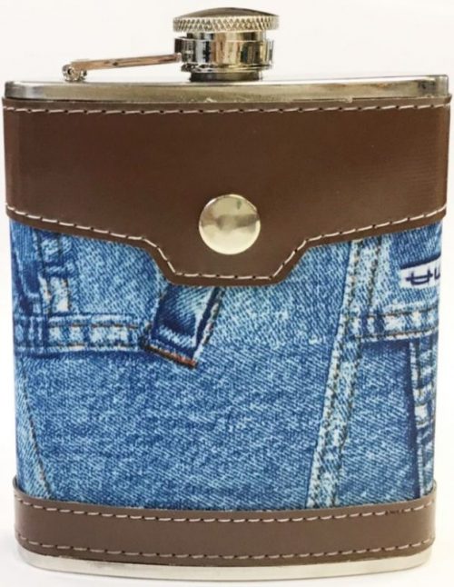 FL301 Black & Brown Leather Wrapped Jean Design Flask Holds Up To 6 oz (8PC) - Image 3