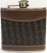 FL302 Black & Brown Leather Wrapped Design Flask Holds Up To 7 oz (8PC)