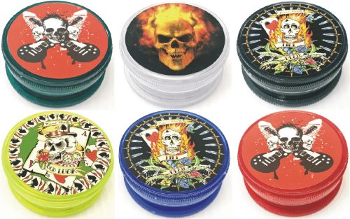 GR2PLSK 2+1 Part (Storage) Plastic Grinder Assorted Skull Designs (24PC) - Image 2