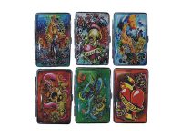 3101L14TAT2 Tattoo Designs Leather Wrapped Holds 14 Cigarettes 100s Size (12PC)