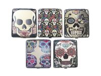 3101L20CSKULL Candy Skull Designs Leather Wrapped Holds 20 Cigarettes 100s Size (12PC)