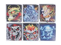 3101L20SK1 Skull Designs Leather Wrapped Holds 20 Cigarettes 100s Size (12PC)