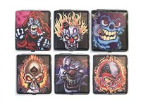 3101L20SK2 Clown Skull Designs Leather Wrapped Holds 20 Cigarettes 100s Size (12PC)
