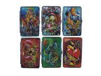 3101L20TAT2 Tattoo Designs Leather Wrapped Holds 20 Cigarettes 100s Size (12PC)