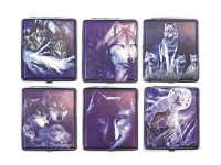 3101L20WOLF-2 Wolf Designs Leather Wrapped Holds 20 Cigarettes 100s Size (12PC)