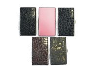 3102L14 Mixed Designs Leather Wrapped Holds 14 Cigarettes King Size (12PC)