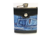FL301 Black & Brown Leather Wrapped Jean Design Flask Holds Up To 6 oz (8PC)