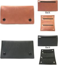 3319 Leatherette Tobacco Pouch W/ Snap Closure 3 Lined Zipper Pockets (12PC)